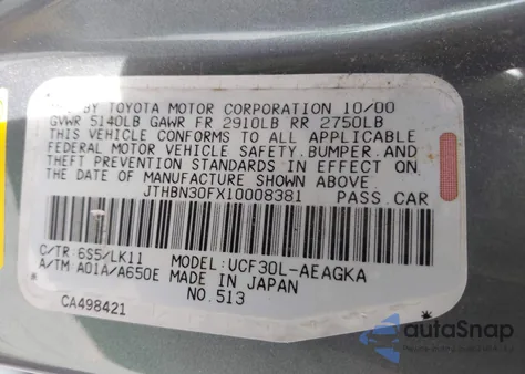 2001 Lexus Ls 430 from USA, damaged, VIN JTHBN30FX10008381